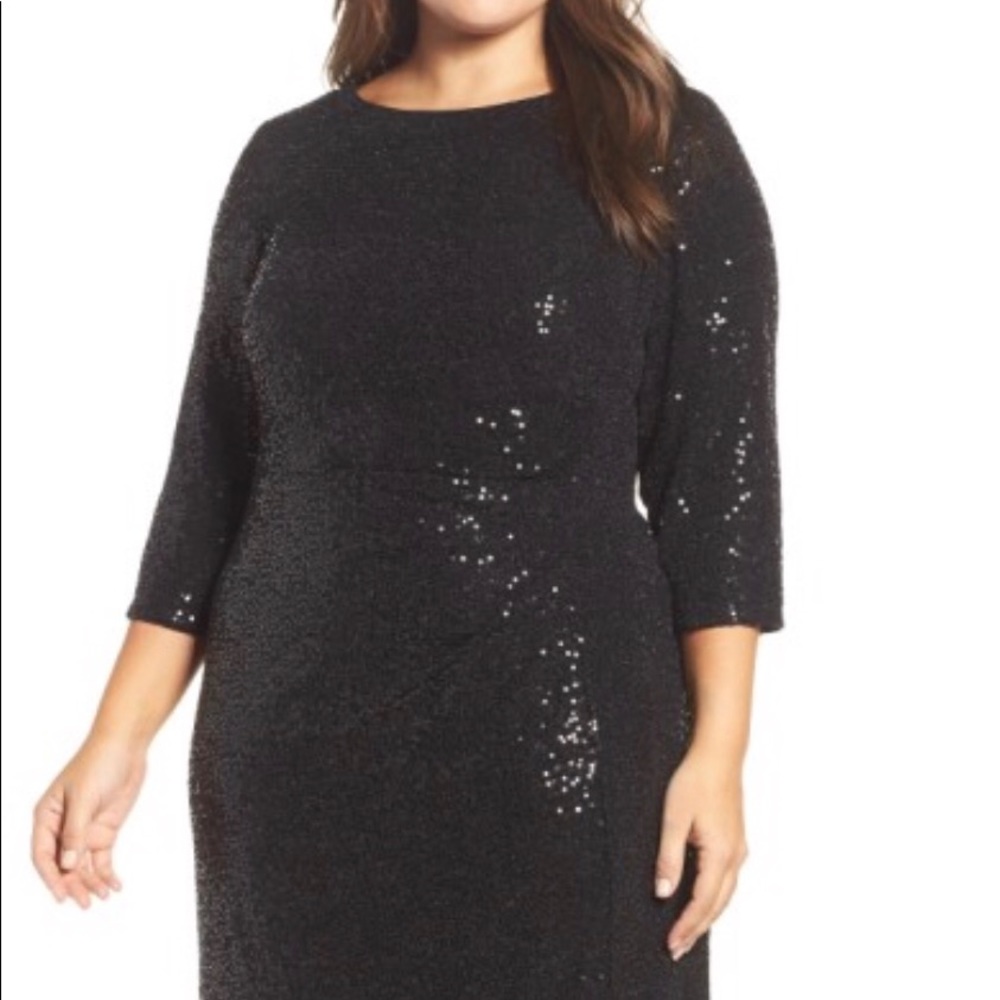 Vince Camuto Black Sequined Ruched Dress